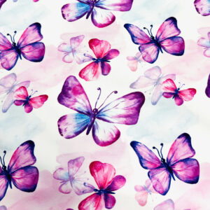 Trikotaaž lillad liblikad valgel